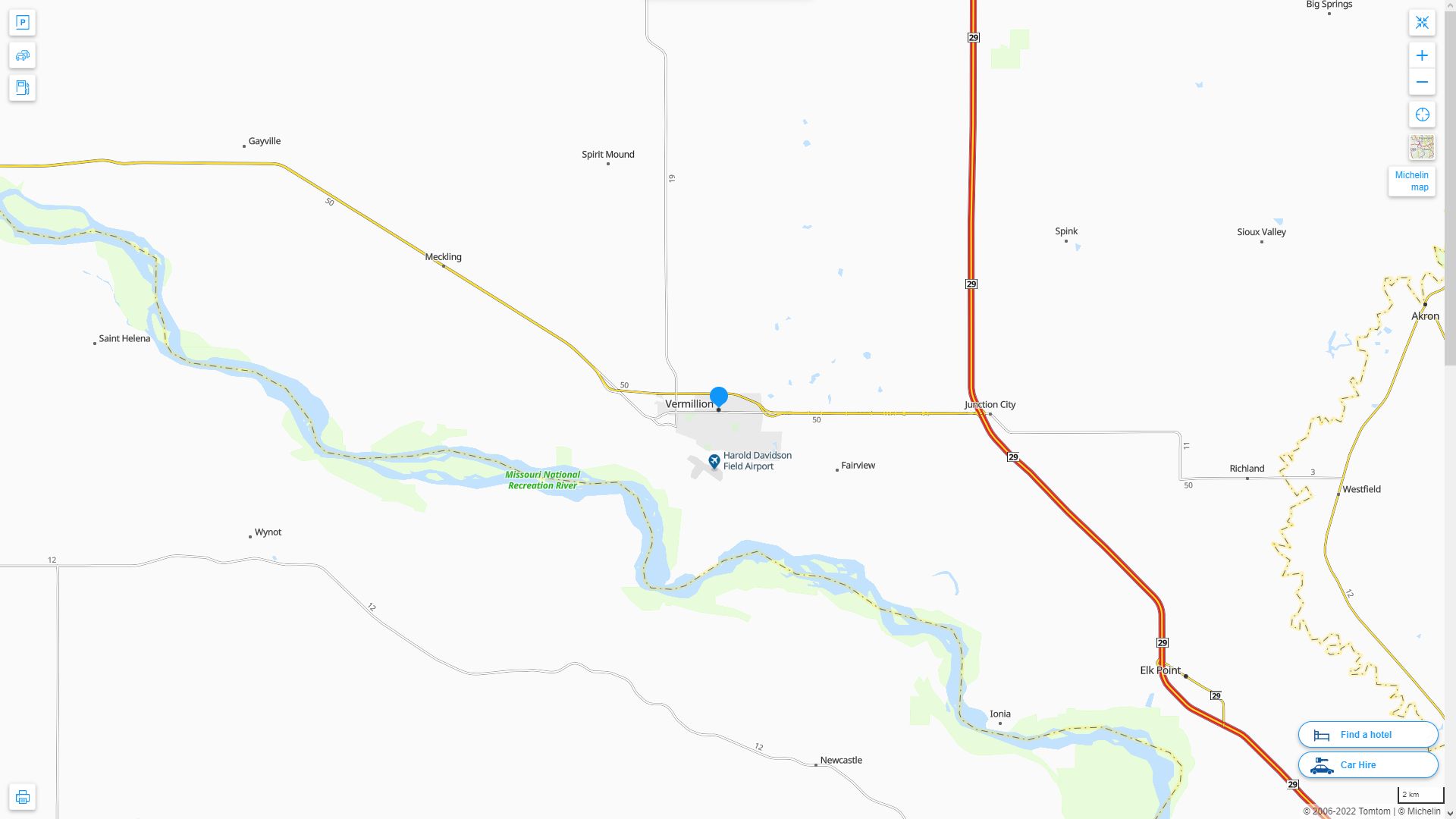 Vermillion South Dakota Highway and Road Map